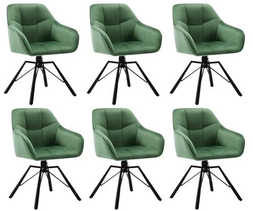 WOLTU Esszimmerstühle drehbar 6er Set, für Esszimmer Wohnzimmer, Bequeme Küchenstühle gepolstert mit Armlehnen Rückenlehne, mit Samtbezug, Dunkelgrün