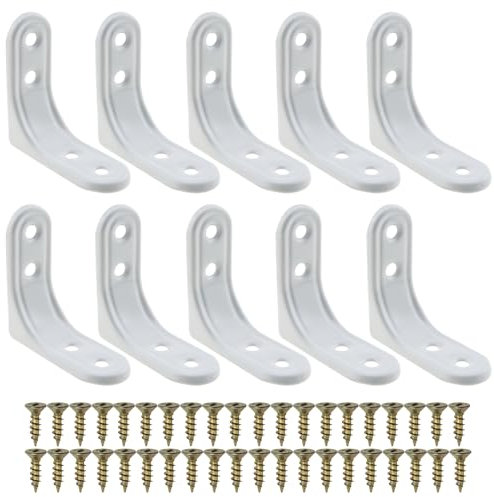 Heyous Lot de 10 supports muraux robustes en L pour étagère d'angle à 90 degrés, support de trépied de 5,1 cm, support en L blanc pour joints en bois et support de meubles