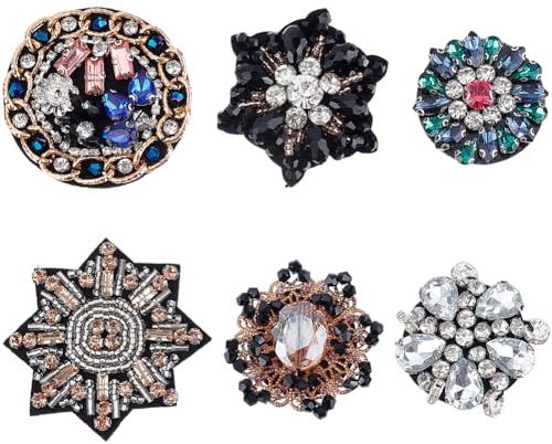 GORGECRAFT 6 Stile Strass-Perlen-Patch Schneeflocken-Blume Blumenmuster Kristall-Stickerei Zum Aufnähen Applikationen Patches Für Kleidung Jeans Jacken Scrapbooking Handtaschen Schuhe DIY Nähen