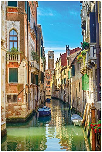 Wallario Glasbild Urlaub in Venedig Kanal zwischen bunten Häusern - 60 x 90 cm Wandbilder Glas in Premium-Qualität: Brillante Farben, freischwebende Optik