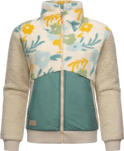 Ragwear leichte Damen Fleecejacke Kurze Teddyfleece-Jacke warm Plüschjacke mit Blumen-Muster Madaras Flower Beige Gr. 4XL