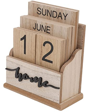 ZLXHDL Tischkalender, Retro-Holz-Tischkalender Mit Ewigem Datum, Manuell, Wiederverwendbar, Schöner Tischkalender, Holzblockkalender Zur Dekoration