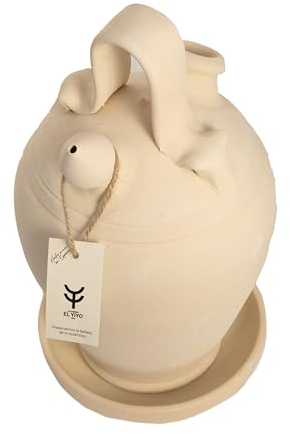 ALFARERIA EL YIYO 1978 Botijo en terre cuite espagnole traditionnelle faite à la main | Manche rond avec base large | Véritable design espagnol | Pichet à eau vintage naturel pour décoration de la