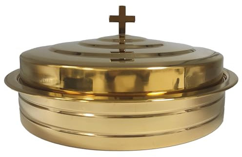 Holy Wine Serving Tray Set With Cover - Premium Stainless Steel Communion Cup Tray With 160pcs Disposable Cups for Churches Supplies (Brass Color)