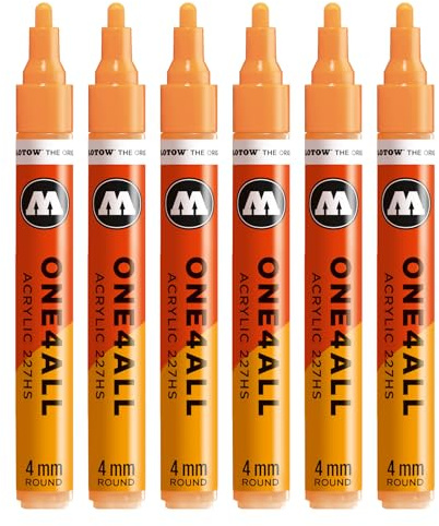 Molotow One4All 227HS Acryl Marker (4,0 mm Strichstärke, hochdeckend und permanent, schnell trocknend, nachfüllbar, für fast alle Untergründe) 6 Stück Farbe 241 goldfisch