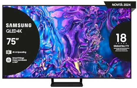 Samsung TV QE75Q70DATXZT QLED 4K, Smart TV 75 Quantum processor 4K, AirSlim, DVBT-2, Q-Symphony & OTS Lite, Integrato con Alexa e Bixby, compatibile con Google Assistant, Black 2024
