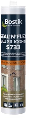 BOSTIK S733 Seal'n´Flex Bau Silicone blanc pour joints – Silicone universel neutre, résistant à la moisissure, élastique durable, compatible avec la peinture, pour l'intérieur et l'extérieur, 300 ml