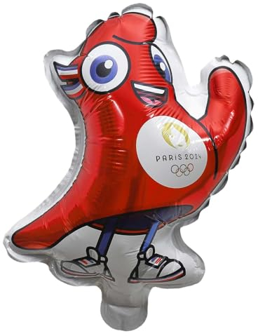 PARIS 2024 CMP, CJO8001, Ballon Aluminium 3D Mascotte Pm 25 cm, Produit Officiel sous Licence, Décorations de fête, Gonfler avec une paille ou une pompe à ballon, Déco thème Sports, Anniversaire