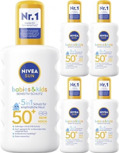 Mit Pufai Überraschungsgeschenk, Sonnenschutzmittel Sun Babies & Kids Sensitiv Schutz 5in1 LSF 50+ Sonnenallergie LSF 50+ Sonnencreme LSF 50+ 200 Mililiter x 5 STÜCK