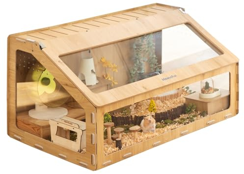 MEWOOFUN Hamsterkäfig aus Holz mit schräg öffnender Käfigtür, Hamsterhaus, Kletterleiter, Hamsterhaus für Rennmäuse, syrische oder andere kleine Haustiere, Kleintierkäfig 103 x 58,6 x 61,3 cm
