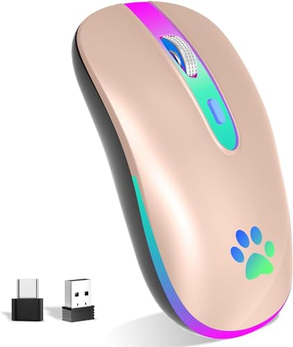 KBCASE Mouse Wireless Ricaricabile,Bluetooth Mouse Senza Fili 2,4 GHz con Mini Ricevitore USB e Tipo-C Mauser Gaming Wireless con 7 RGB Colori per PC,Laptop,Computer,Mac,Notebook,Windows,Andriod
