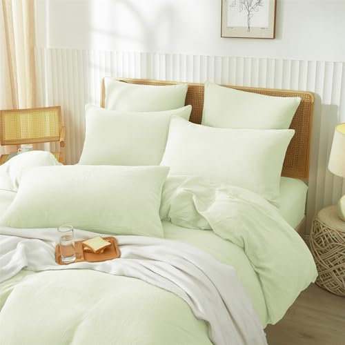 YASMENG Doppelte Muslin Bettwäsche 220x240 Grün Hellgrün Bettwäsche Muslin 100% Baumwolle Bettwäsche Weich Atmungsaktiv Bettwäsche 3 Teilig mit Reißverschluss und 2 Kissenbezüge 80x80 cm