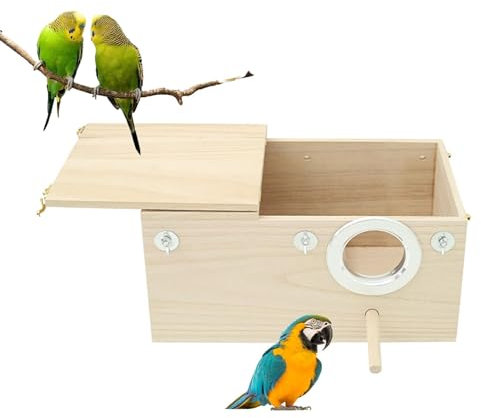 Nistkasten Für Sittiche Wellensittich Nistkasten, Vogelnest Brutkasten Holz, Sittich Nistkasten Vogelhaus Für Käfig Naturholz Aufzuchtkasten Für Papageien Lovebirds Wellensittiche Finken 19,5 X 12 cm