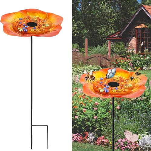 Schmetterlings-Futterstation – Schmetterlingspuddler für den Außenbereich, Bienenbecher für den Garten mit farbigem Glasstein, Gartendekoration für Schmetterlings-Futterspender für den Außenbereich,