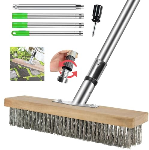 Escoba de Alambre con Mango 170cm,Cepillo de Alambre para Escoba 30 cm,Escoba Metálica de Jardin,Escoba de Metal,para Eliminar de Musgo,Escoba De Exterior para Patio,Terraza,Jardín