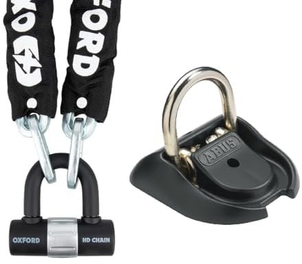 Oxford HD Chain Lock 1.5m with Abbus Anchor WBA 100 Security Package, Bike Lock Combination for Motorbike Motorcycle e Bike Electric Scooters with Anti Theft Protection Padlock Bicycle d Lock