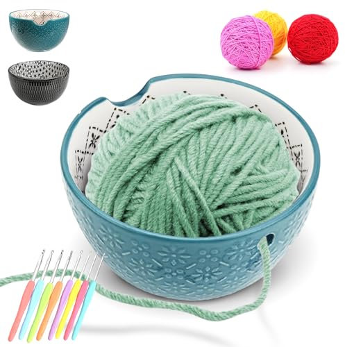 RANJIMA Wollschale, 15,5cm Garnschale für Keramik Handgefertigte Geschenk für Frauen Strickzubehör für Kreative Projekte mit Gebohrte Löcher für Stricken Häkeln Zubehör DIY Handwerk