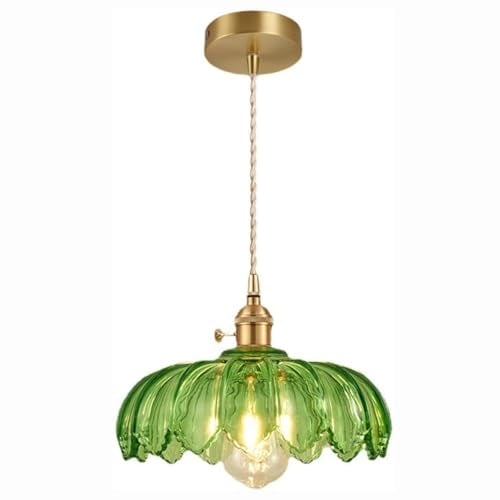 OURLOVEII Modern Vidrio Verde Lámpara Colgante E27 Lámpara Techo Cocina Con Interruptor Latón Altura Ajustable Lámparas Cocina Lámparas Mesa Vidrio Colgantes Dormitorio Sala Estar 25cm
