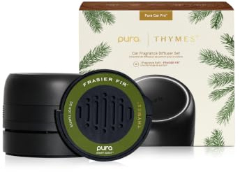 Thymes Frasier Fir Pura Auto Diffusor - Pura Auto Lufterfrischer mit Nachfüllung - Frasier Fir Diffuser Nachfüller mit Noten von knackigen sibirischen Tannennadeln, Zedernholz & Sandelholz