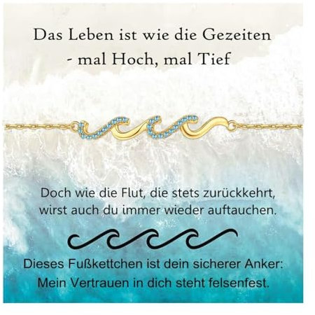 Gkmamrg Fußkettchen für Damen - Fussketten für Frauen - Welle Fußkette 925 silber, Motivationsgeschenke Strand Fußschmuck Geschenke für Frauen (gold)