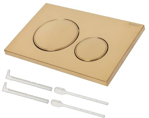 Plaque d'actionnement en plastique chromé pour réservoir de chasse d'eau - Modèle compatible avec Geberit Sigma20 (or brossé avec anneau doré)