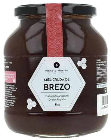 PLANETA HUERTO | Miel Cruda de Brezo 1 Kg, 100% Natural y Artesanal de Alta Montaña - Miel Cruda Sin Filtrar ni Pasteurizar, Origen España con Alta Concentración de Néctar de Erica sp.