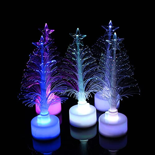 Sunicon Mini Arbre de Noël en Fibre LED, Sapin de Noël Lumineux USB en Fibre de Verre changeant avec étoile, 7 Couleurs Bureau USB Arbre de Noël, pour Noël Vacances Fête Table Chambre
