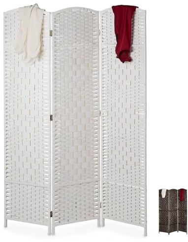 Paluplus Divisorio per Ambienti Pieghevole a 3 Pannelli, Misura 132x180 cm, Separè in Corda Intrecciata, Paravento Decorativo da Interno per Camera da Letto, Soggiorno, Ufficio -968F (Bianco)