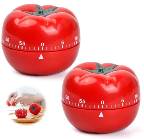 Jimkply - Temporizador mecánico manual para tomates (2 unidades, cuenta regresiva de 60 minutos con alarma de anillo, temporizador creativo de cocina con forma de tomate para cocinar, hornear,