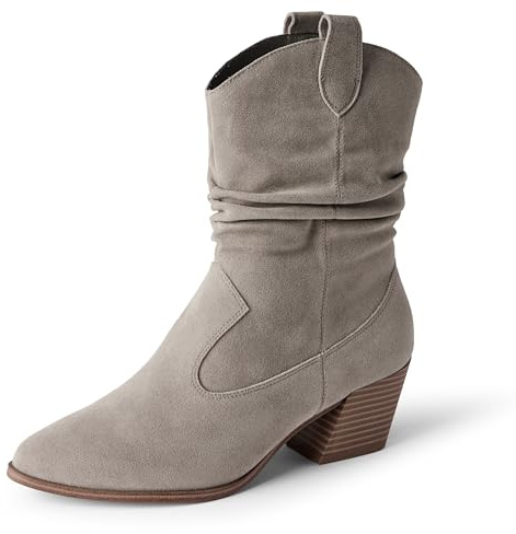 Amazon Essentials Stivali a Metà Polpaccio Stile Western Donna, Grigio, 35.5 EU