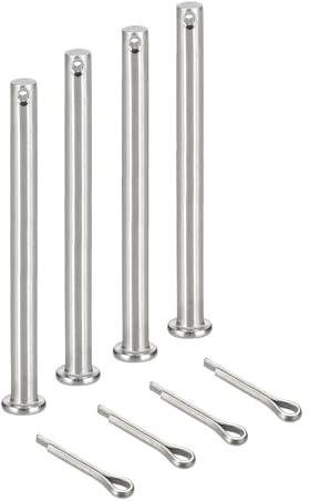 sourcing map Gabelkopfstifte, M6 x 100 mm, 304 Edelstahl, Einloch, Flachkopf, Anhängerkupplung, Verschlusssysteme mit Splinten für Möbelmontage, Anhänger, Rasenmäher, Silber, 4 Stück