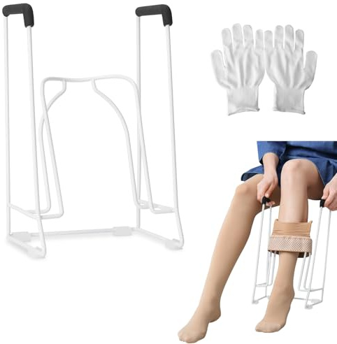 Glosaie Anziehhilfe für Kompressionsstrümpfe, Sockenanziehhilfe zum Anziehen von Kompressionssocken für große Waden unter 18 (46 cm) Umfang, Weiß, Sock Aid