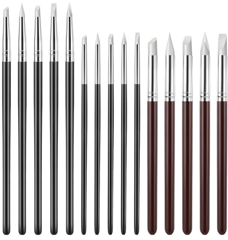 15 Pack Silicone Paint Brush 5 Shapes Rubber Tip Silicone Sculpting Tools Paint Pens for Crafts Pottery Clay Nail Art, 0.11inch, 0.20inch, 0.31inch Heads