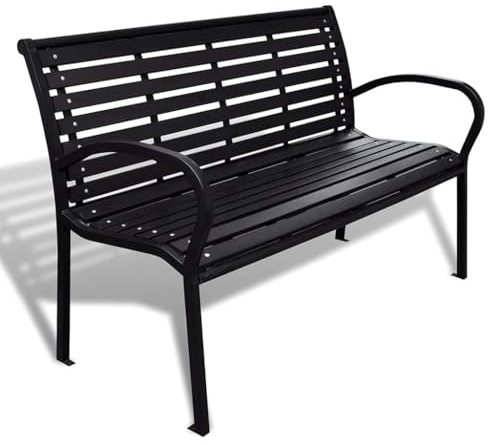 Zeehear Gartenbank 125 cm Stahl und WPC, Schwarz, wetterfest, 3-Sitzer, robuste Parkbank für Außenbereiche, Terrassen und Gärten