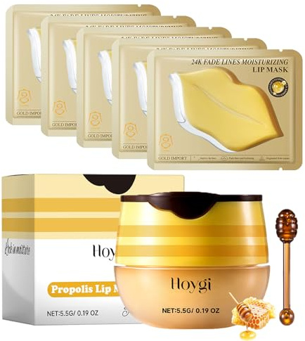 6 Stück Bee Natural Lippenpflege Set, Bee Balm Lippenbalsam | Set mit Feuchtigkeitsspendende bee Lippenmaske, Lip Sleeping Mask, Reduzieren Sie Lippenlinien, Spendet Feuchtigkeit