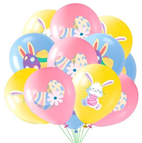 Ovanda 18 Stück Ostern Luftballons, Ostern Deko Ballons, Hasen Ballons Deko für Osterhasen Kinder Geburtstag Motto Party Osterdeko Osterdekoration Bunt, Kinder Geburtstag Osterfeier Eiersuche Party