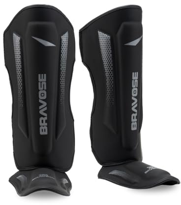 Bravose Muay Thai Shin Guards | MMA, Kickboxing, Martial Arts Shin Protectors for Men Women | Instep Leg Foot Standup Padded Combat Sports Guard | Boxing, Karate, Taekwondo