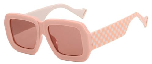DENUVI Lunettes de soleil Jelly Color surdimensionnées pour femme, style punk, protection UV400, idéales pour les sports de plein air comme la course à pied et le vélo, coloris rose à carreaux.