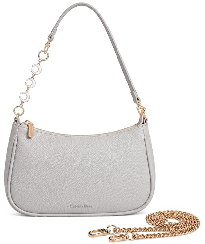 Captain Blues Handtasche Damen Klein, Schultertasche Damen, kleine Handtasche Damen mit Reißverschluss, PU Leder Tasche mit kurzem Schulterriemen, goldener Kette und Zierkette