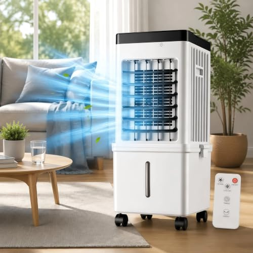 3-in-1 Portable Air Conditioner Fan, Evaporative Air Cooler with Humidifier, 15L Large Tank, 3 Speeds, 3 Modes, 120° Oscillation, Remote Control Cooling for Room