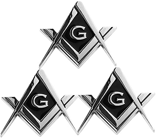 CREATRILL 3 Pack 2.75 Chrome Plated Masonic Car Emblem Mason Square and Compasses Auto Truck Motorcycle Decal Gift Accessories