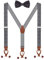 Herren Hosenträger Fliege Set 2 WAY TO WEAR 6 Leder Knopfloch 3 Clips Y-Form 3,5cm Breit Verlängerte Hosenträger für Körpergröße 160-200cm - Weiß Schwarz Paisley