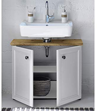 Waschbeckenunterschrank Badschrank Unterschrank Badmöbel Schrank Bad Tomlin I Weiß/Artisan Eiche