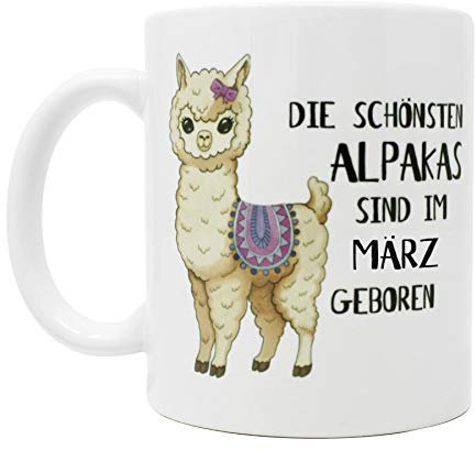 Close Up Alpaka Tasse März - Die schönsten Alpakas sind im März geboren - 100% Keramik - Geburtstagstasse hochwertige Geschenkidee