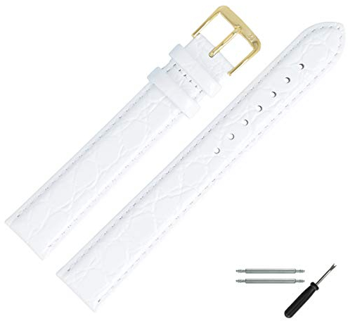 MARBURGER Uhrenarmband 16mm Leder Weiss Gold Kroko Prägung Mit Naht - Montage Set 6811620000220