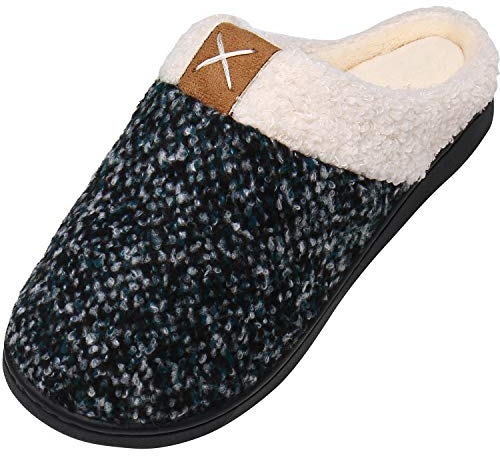 Pantoufles de Maison pour Homme Femme Doublure Chaude Confortable Chaussons en Doux Mixte Mousse à Mémoire Slippers Intérieur Extérieur, Warm Grau 44/45 EU