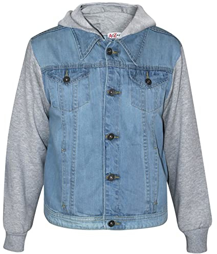 A2Z 4 Kids Boys Denim Jacket Fleece Long Sleeves Button Closure Hooded Coat - Boys Denim Jacket JK15 Light Blue 5-6