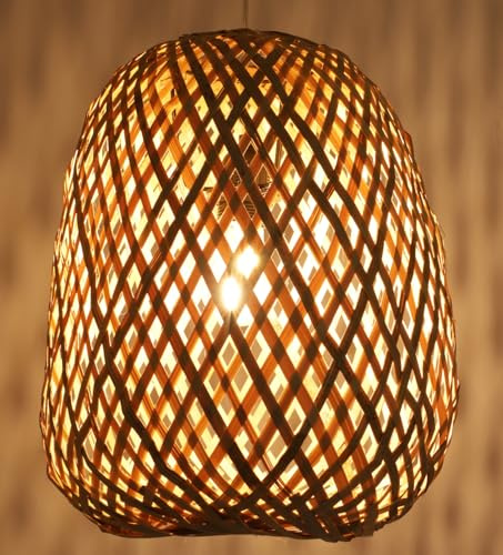 GURU SHOP Deckenlampe aus Bambus, handgefertigt in Bali, Modell Sonora 2 | Handgemacht aus Naturmaterial, traditioneller Reisfeldhut, inkl. Deckenpendel