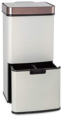 Klarstein Royal Trash Sensor-Mülleimer, 72 L Volumen in 4 Behältern, Restmüll & Recycling-Abfälle: 43 & 2 x 12,5 L, Bio-Eimer mit Deckel: 4 L, automatisches Öffnen und Schließen, Silber