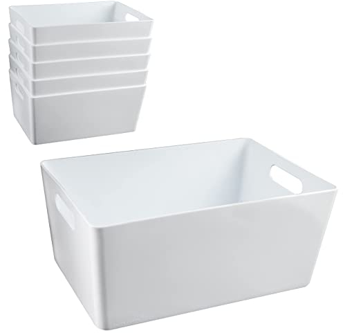 6x Ordnungsboxen - 11 cm hoch - WEIß - 25x17x11cm - 3,9 Liter - DINA5 - Ordnungskorb - Schubladenorganizer Schublade - Organizerbox Ordnungssystem Kunststoff Aufbewahrung Bad Korb Schrank Schreibtisch
